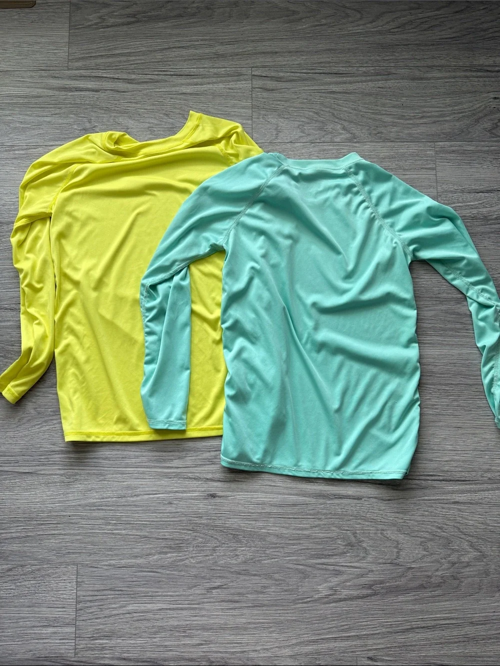 Kids Neon Yellow & Teal Rashguard Swim Shirt Bundle - Size 10 / L